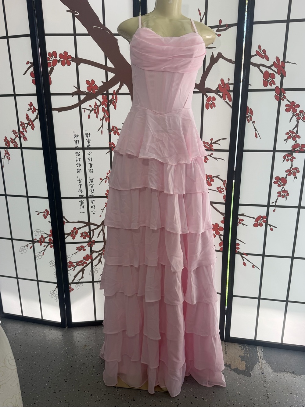 Sweetheart Strapless Pink Layered Ruffle Gown